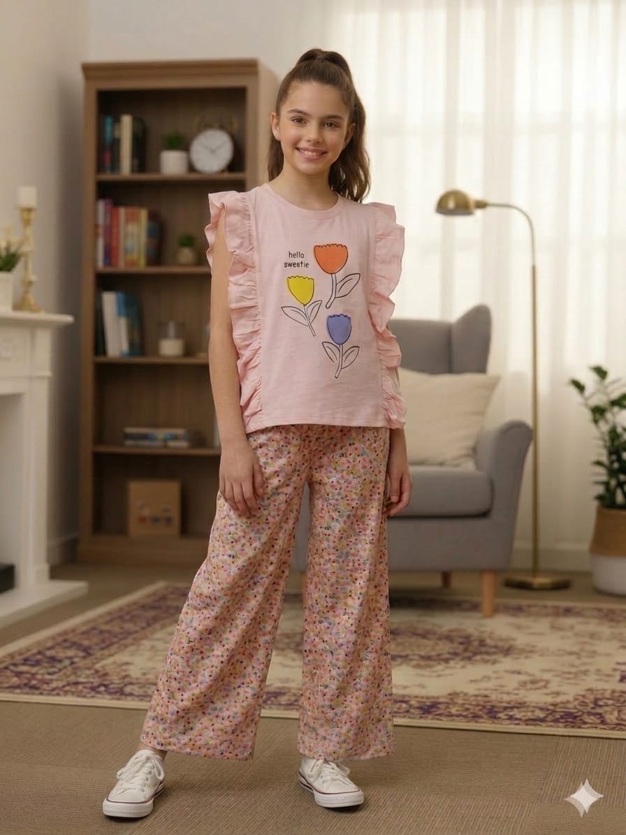 Hello Sweetie Baby Pink T-Shirt & Flapper Girls((R-316)
