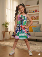 Multi Line White Skirt Suit Girls ( R-173 )