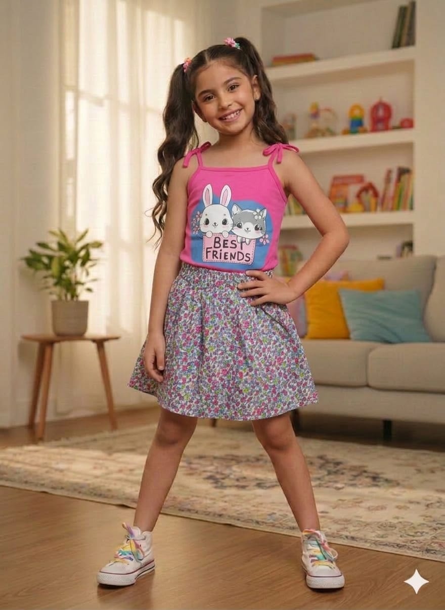 Best Friend Pink Skirt Suit Girls