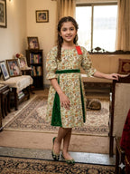 Brown Flower All Over Print Cream Frock Girls