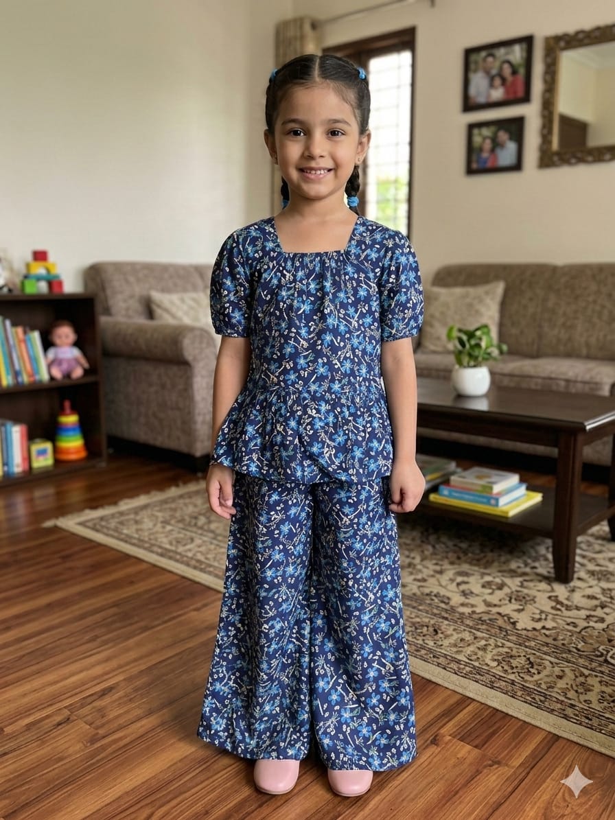 Blue Flower AOP Navy Frock Suit Girls ( R- )