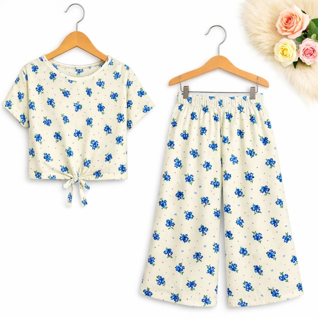 Small Blue Flower Half Sleeve White Skate Fish Girls