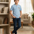 Penguins Logo Light Sky Henley Polo Boys ( R-181 )