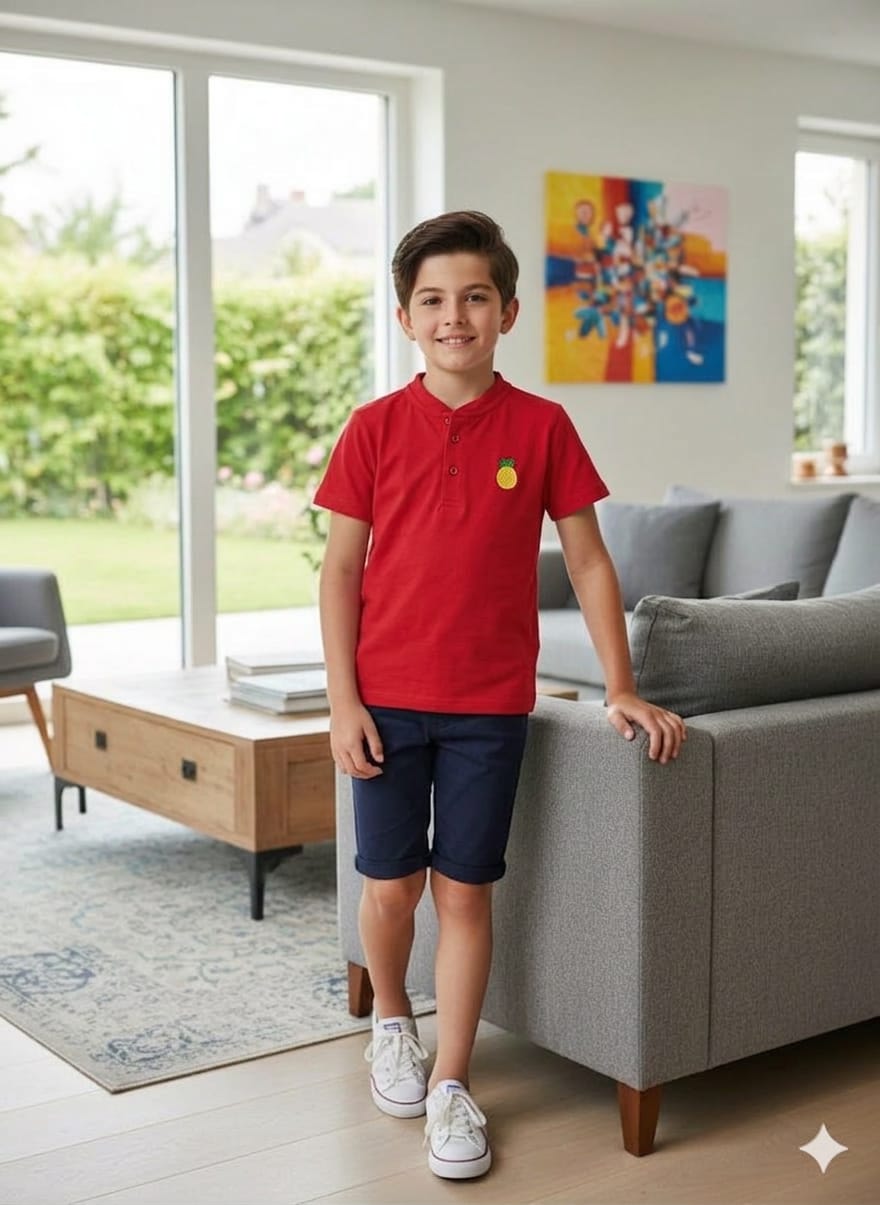 Pineapple Logo Red Henley Polo Boys ( R-407 )