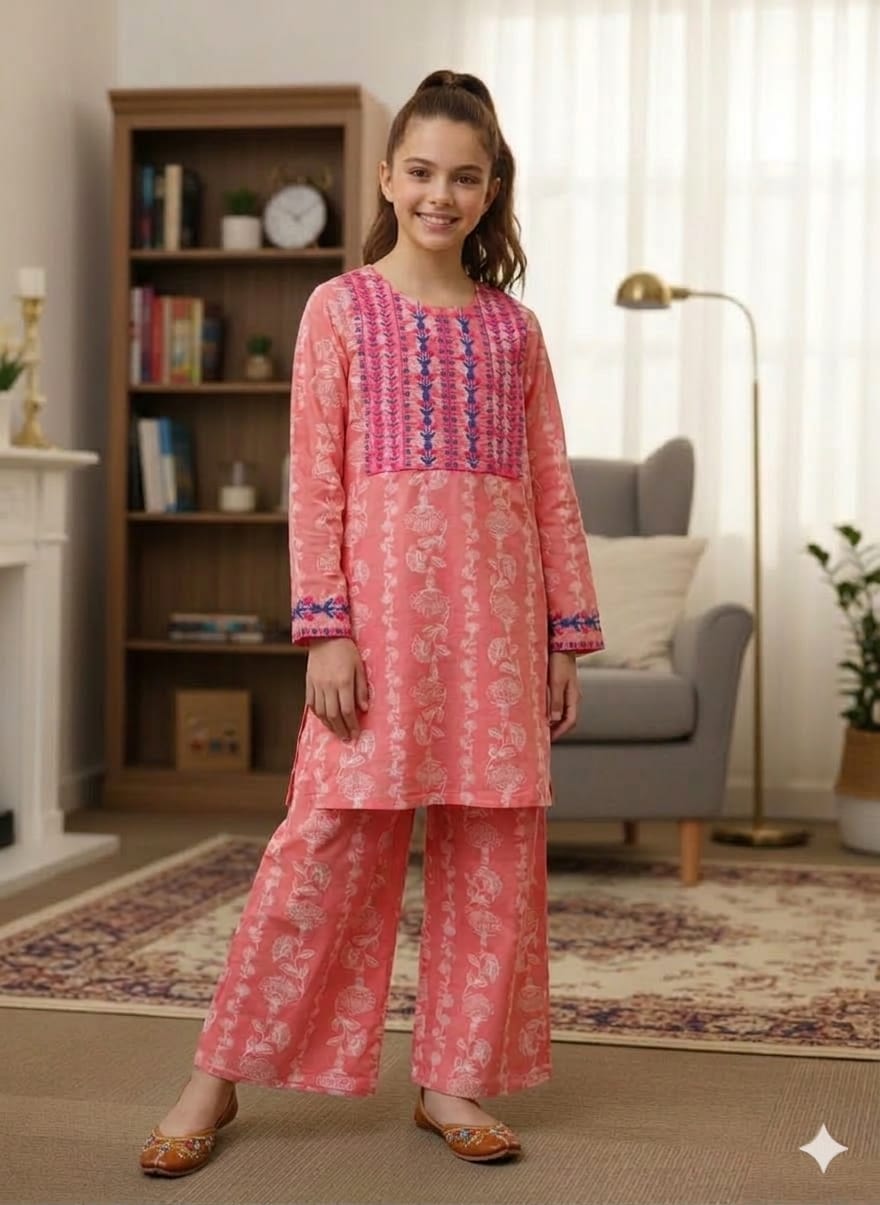 Front Embroidery White Pattern Carrot 2Pcs Suit Girls