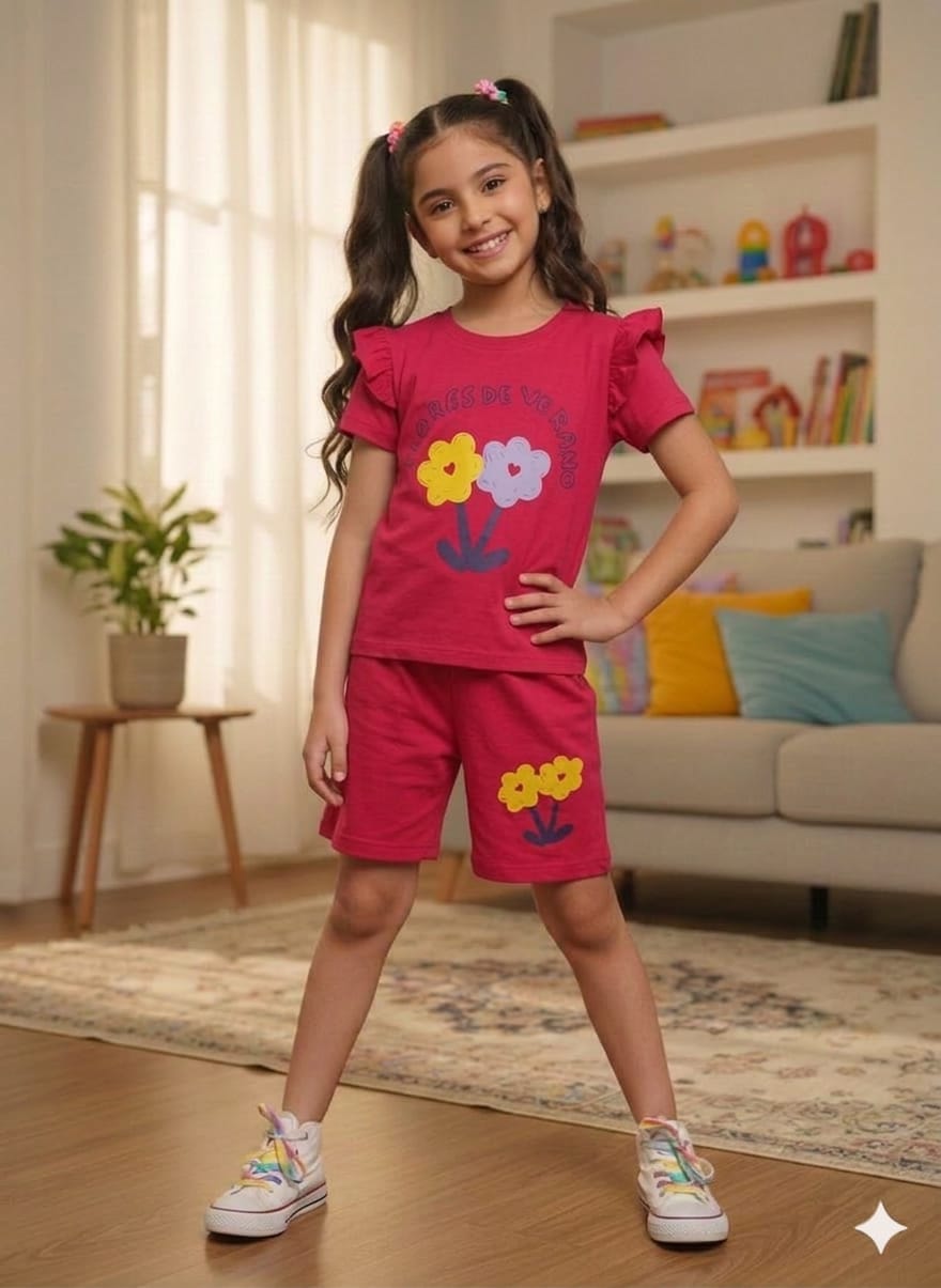 Flores Dark Pink Nicker Suit Girls ( R-475, R-318 )
