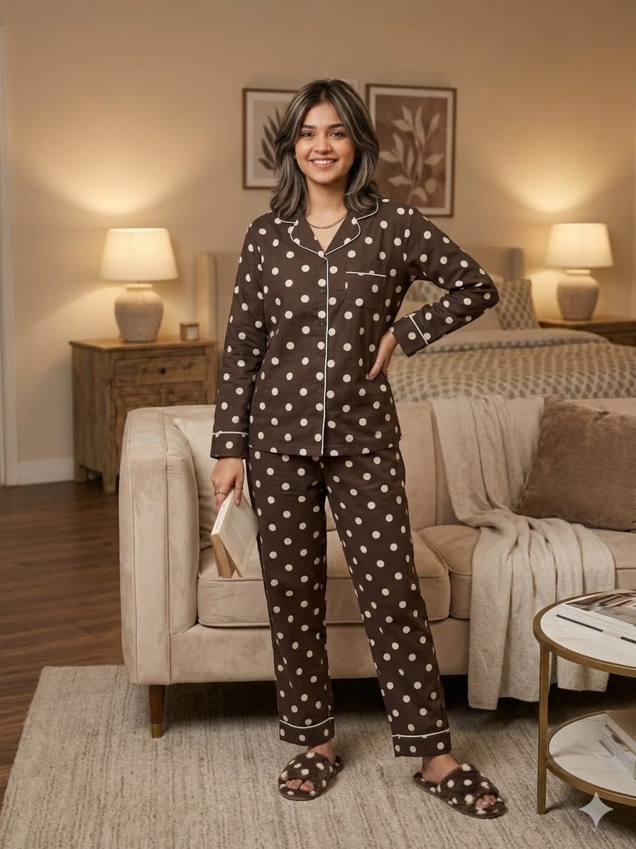 White Dots Chocolate Night Suit(R-373N)
