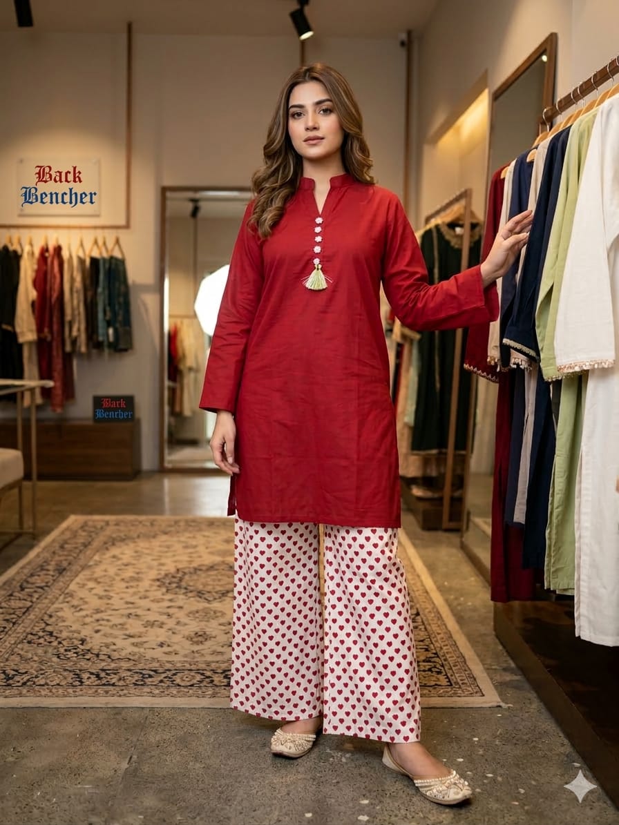 Simple Red 2Pcs Suit Women ( R-128 )