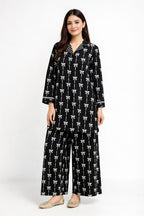 Bow Print Black Collar Suit Women ( R-128 )