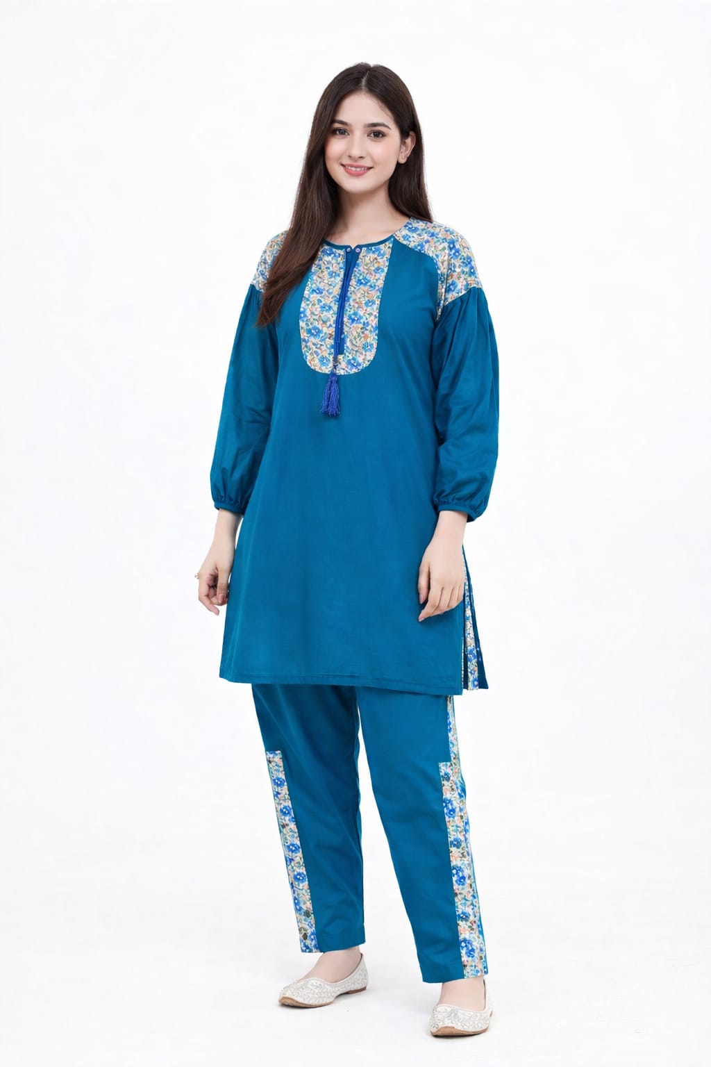 Shoulder & Neck Print Zinc Suit Women ( R-373N )