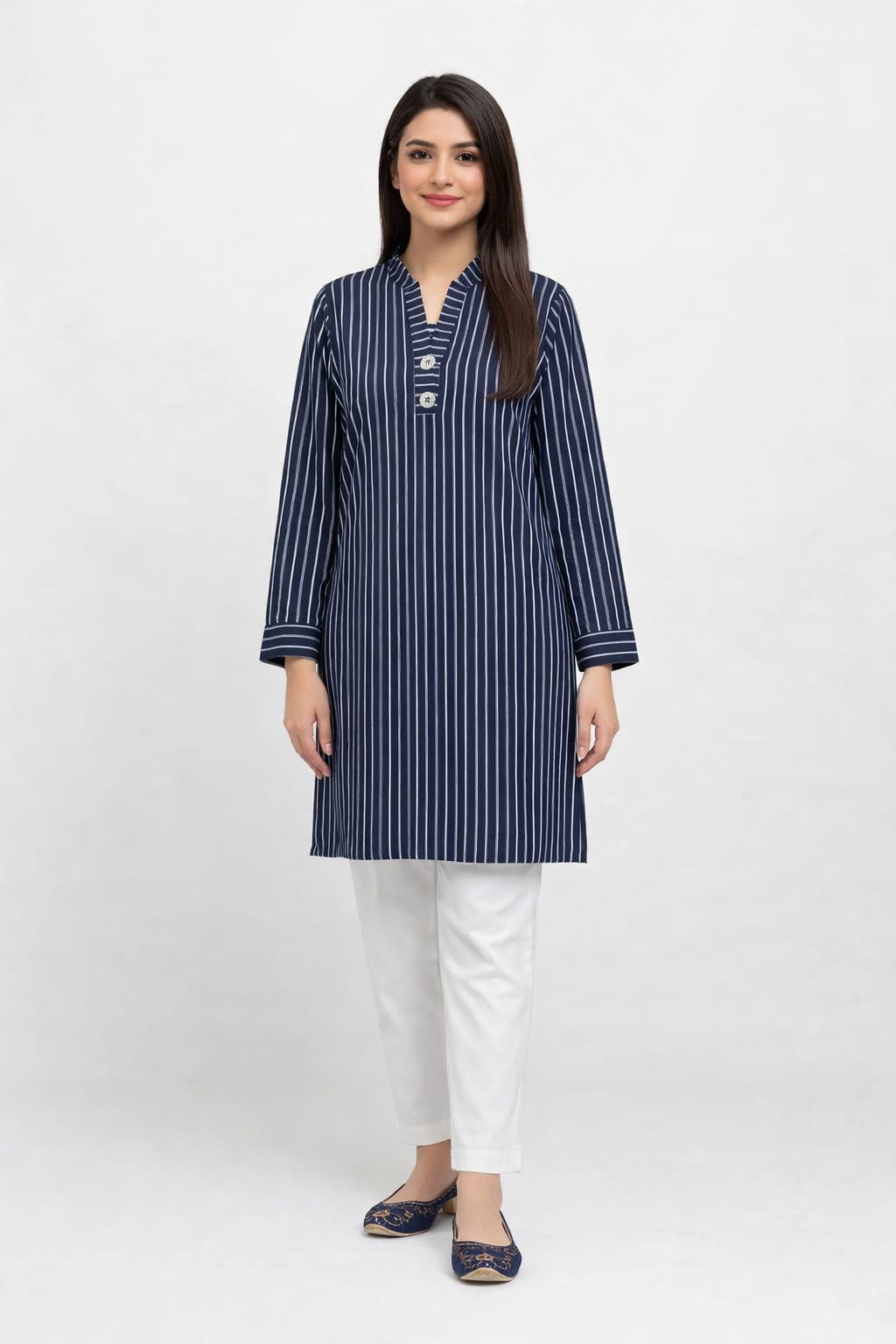 Navy & White Line Suit Women ( R-377 )