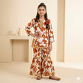 Brown Flower All Over Print Cream Gharara Suit Girls ( R-207 )