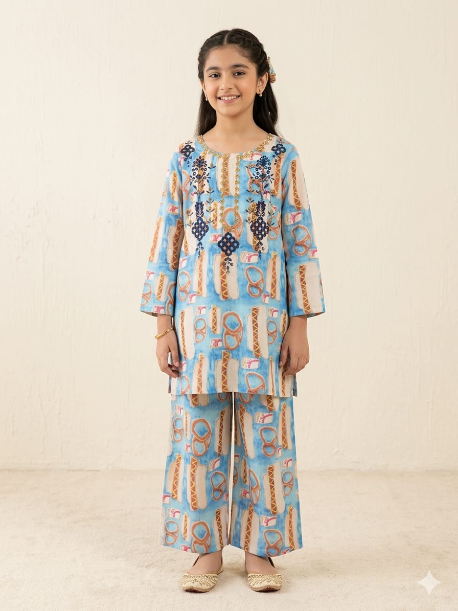 Front Embroidery Sky 2Pcs Suit Girls ( R-515 )