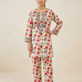 Front Embroidery Cherry Print White 2Pcs Suit Girls ( R-295 )