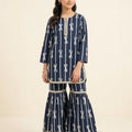 Bow Print All Over Print Navy Gharara Suit Girls ( R-207 )