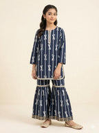 Bow Print All Over Print Navy Gharara Suit Girls ( R-207 )