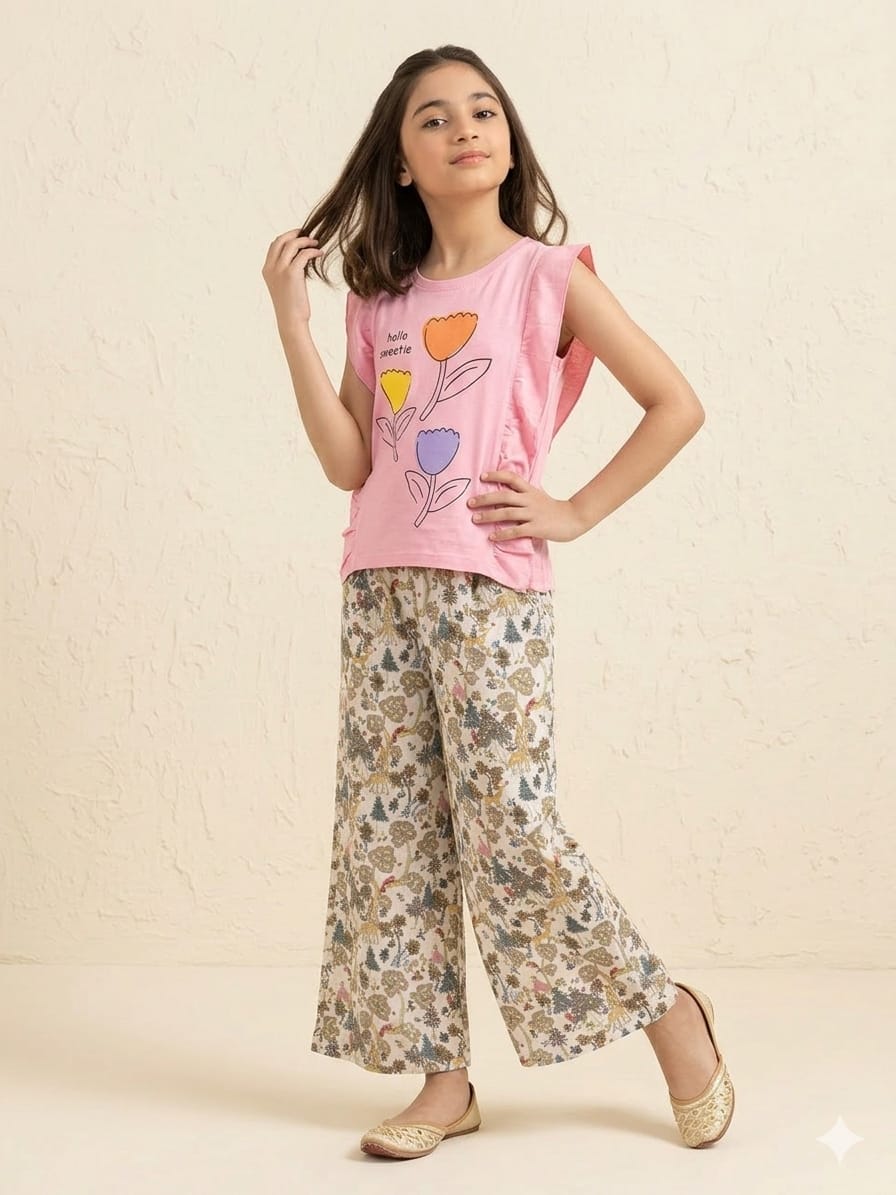 Hello Sweetie Pink T-Shirt & Flapper Girls(R-316)