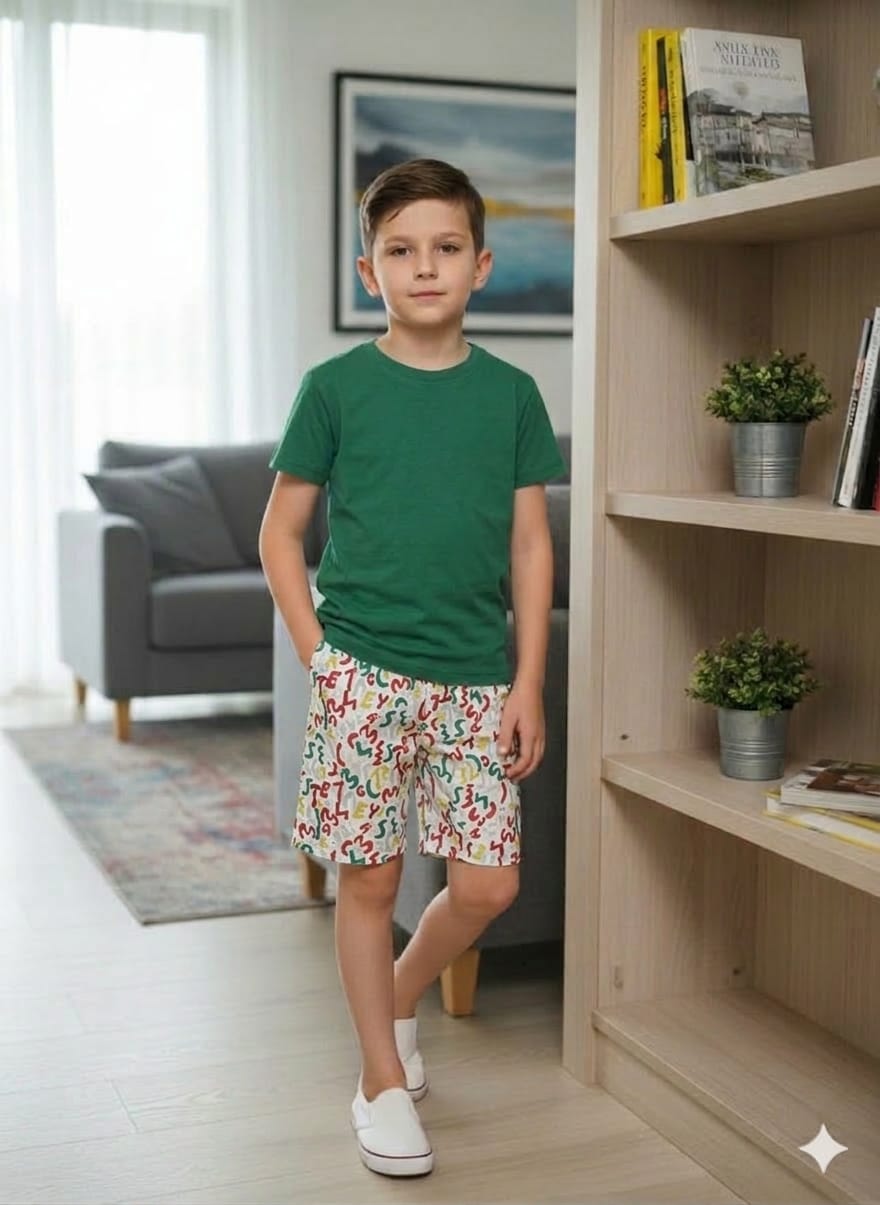 Simple Green Cotton Nicker Suit Boys