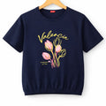 (Short Length)Tulip Flower Navy  T-Shirt Girls ( R-542 )