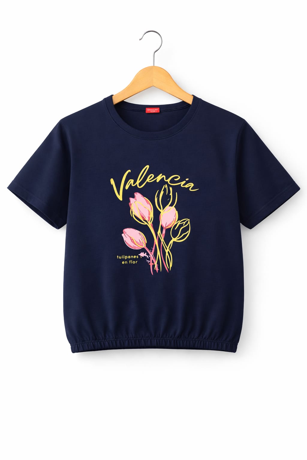 (Short Length)Tulip Flower Navy  T-Shirt Girls ( R-542 )