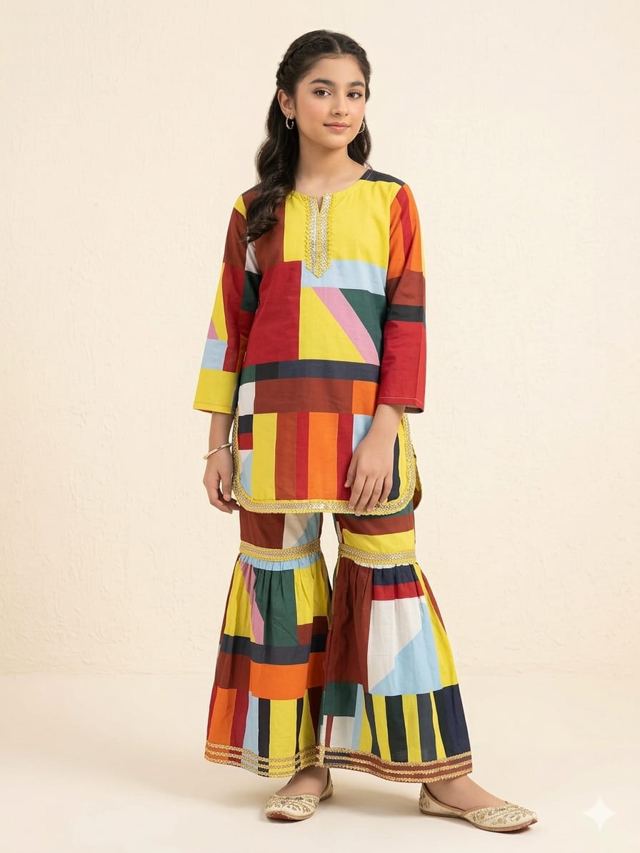 Zig Zag Multi Shade Gharara Suit Girls