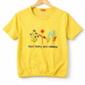 (Short Length) Kindness Embroidery Yellow  T-Shirt Girls ( R-109 )