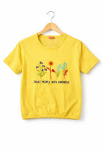 (Short Length) Kindness Embroidery Yellow  T-Shirt Girls ( R-109 )