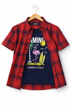 Flamingo Black Inner Carrot Check D/Casual Shirt ( R-12 )