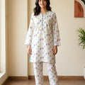 Multi Dots All Over Print White Suit Women ( R-417N )