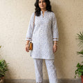 Purple Sun Flower Print White Suit Women ( R-373N )