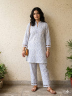 Purple Sun Flower Print White Suit Women ( R-377 )