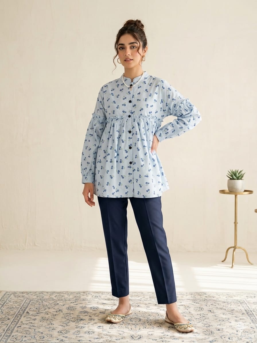 Blue Cherry All Over Print Sky Top Women