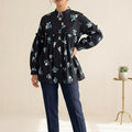 White Flower All Over Print Black Frock Women(R-374N)