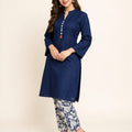 Simple Navy 2Pcs Suit Women ( R-373 N )