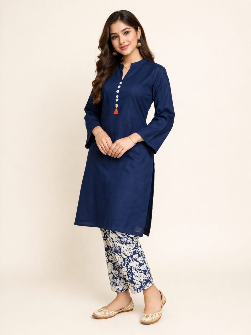 Simple Navy 2Pcs Suit Women