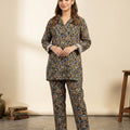 Floral Print Black Collar Suit Women ( R-374N )