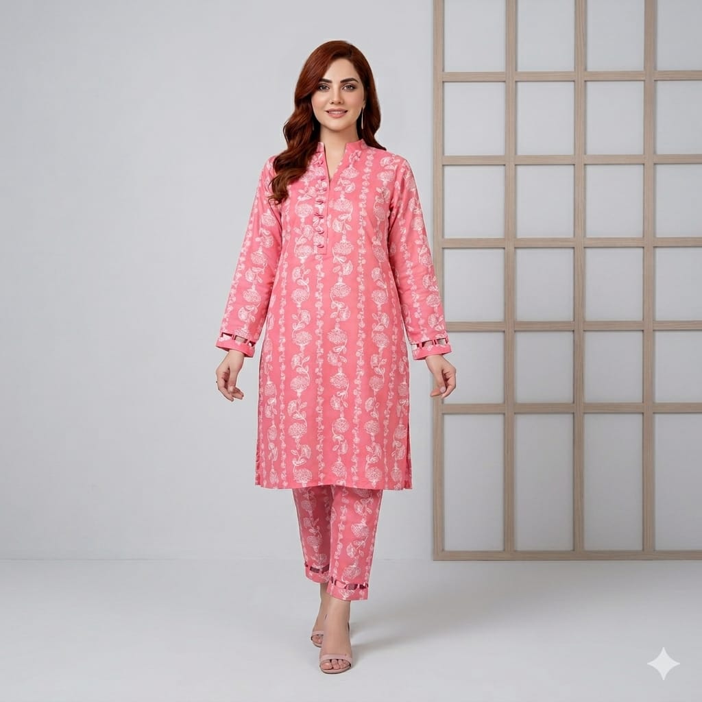 White Pattern All Over Print Pink Suit Women ( R-373N )