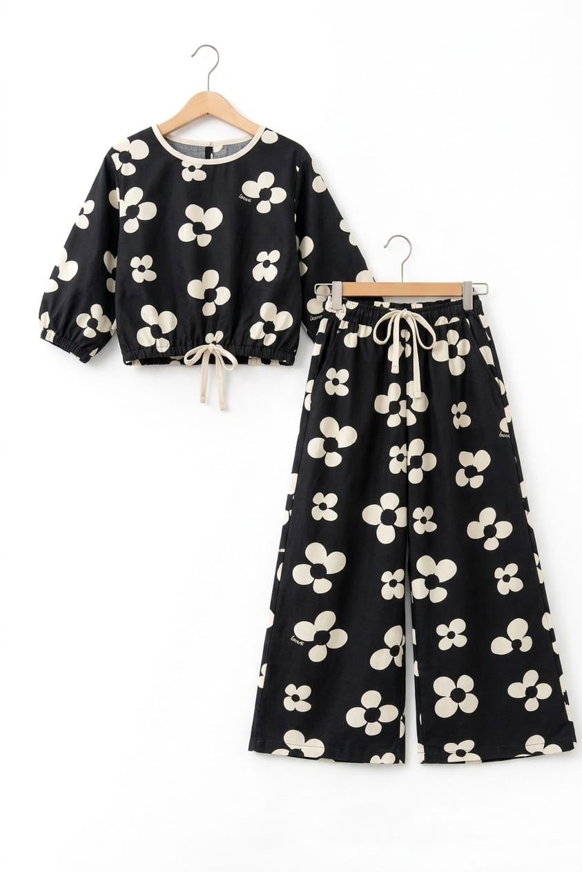 White Sun Flower Full Sleeve Black Skate Fish Girls