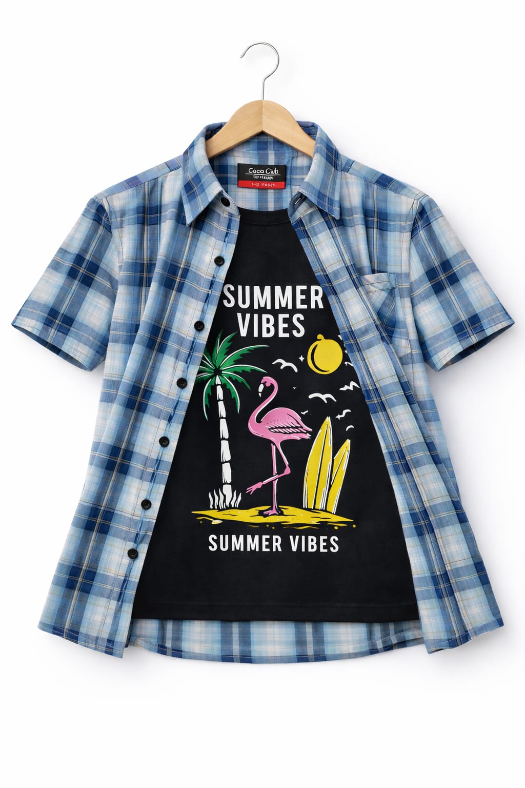 Flamingo Black Inner Gray Check D/Casual Shirt