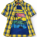 California Blue Inner Yellow Check Double Casual Shirt ( R-293N )