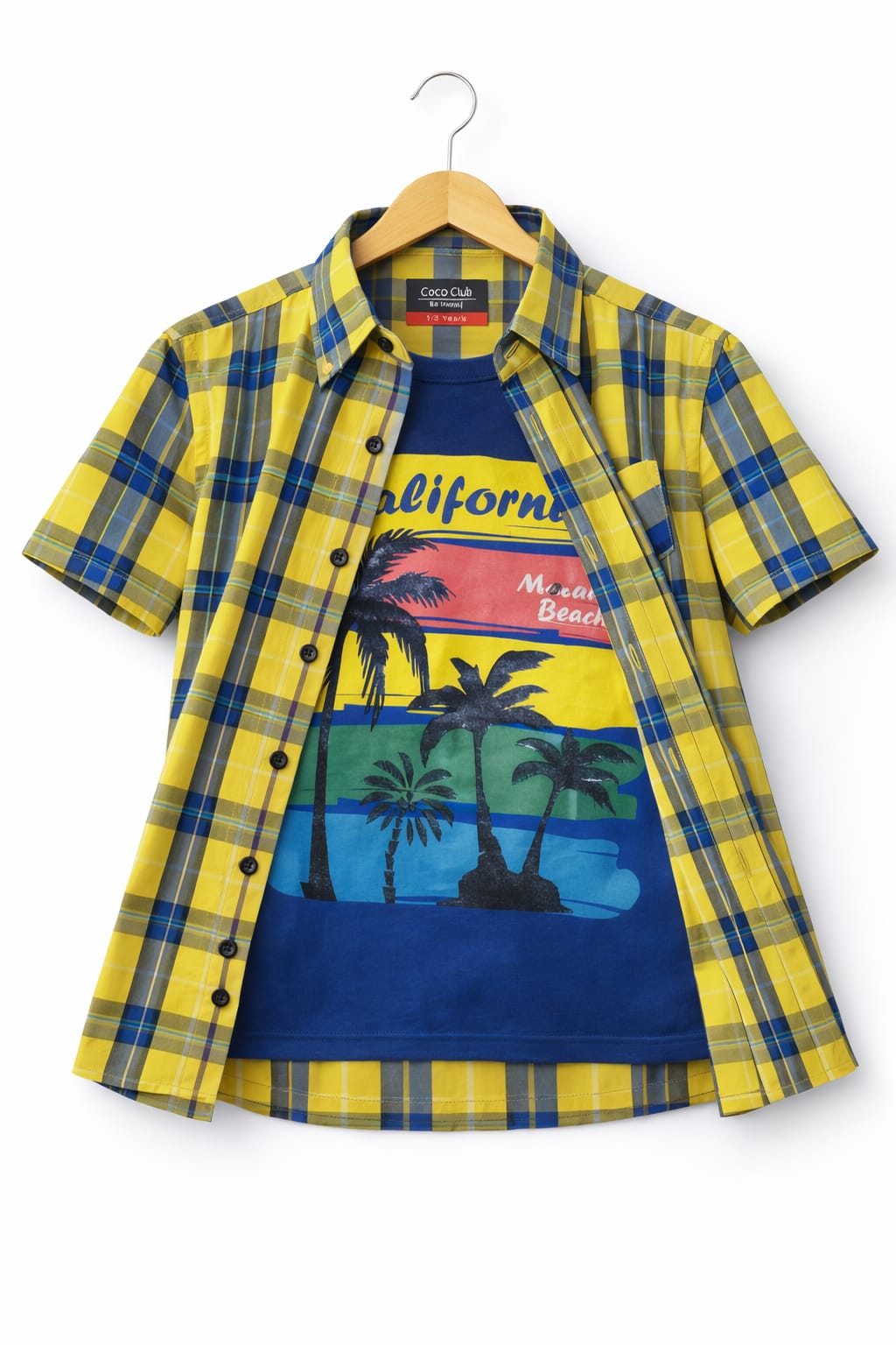 California Blue Inner Yellow Check Double Casual Shirt ( R-293N )