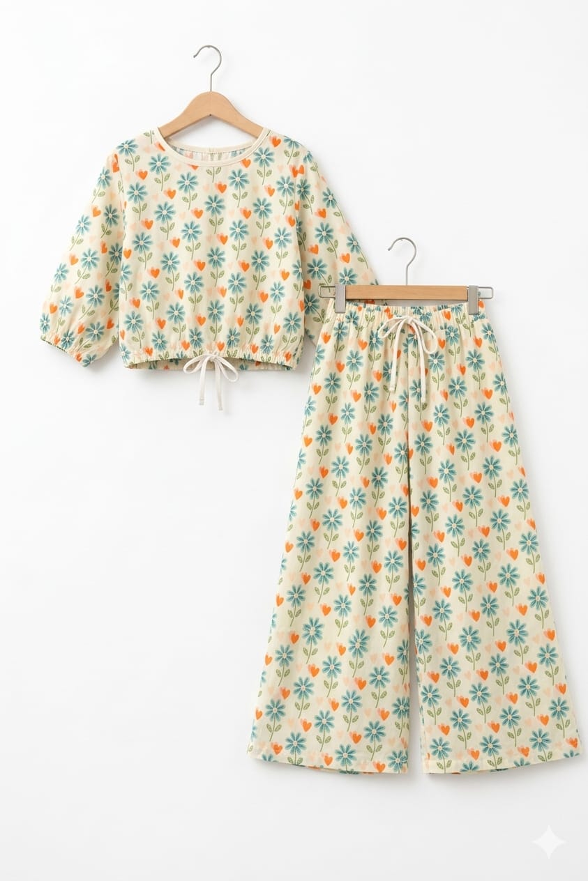 Heart With Sun Flower Full Sleeve Cream Skate Fish Girls ( R-428 )