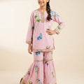 Rose Striper Print Full Sleeve Pink Gharara Suit Girls ( R-428 )