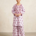 Front Embroidery  Print Light Purple 2Pcs Suit Girls ( R-375 )