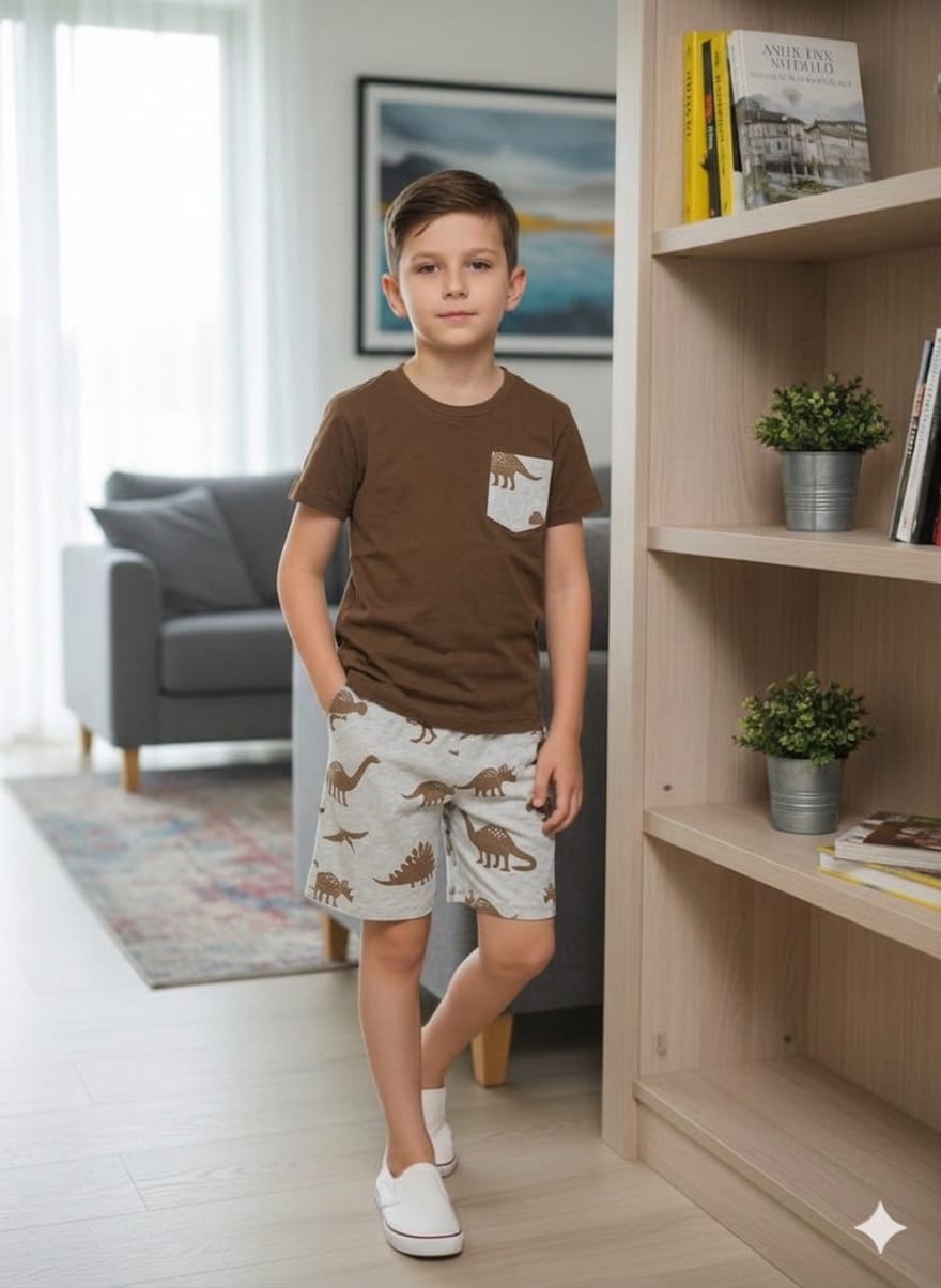 Dinosaur Print Brown Nicker Suit Boys ( R-63 )