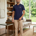 Markhoor Logo Navy Henley Polo Men's