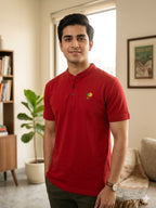 Tree Sun Logo Red Henley Polo Men's