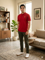 Tree Sun Logo Red Henley Polo Men's