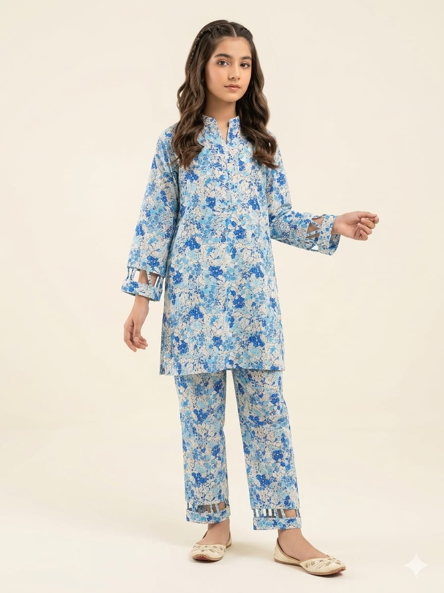 Blue Sky Flower Cream 2Pcs Suit Girls ( R-182 )