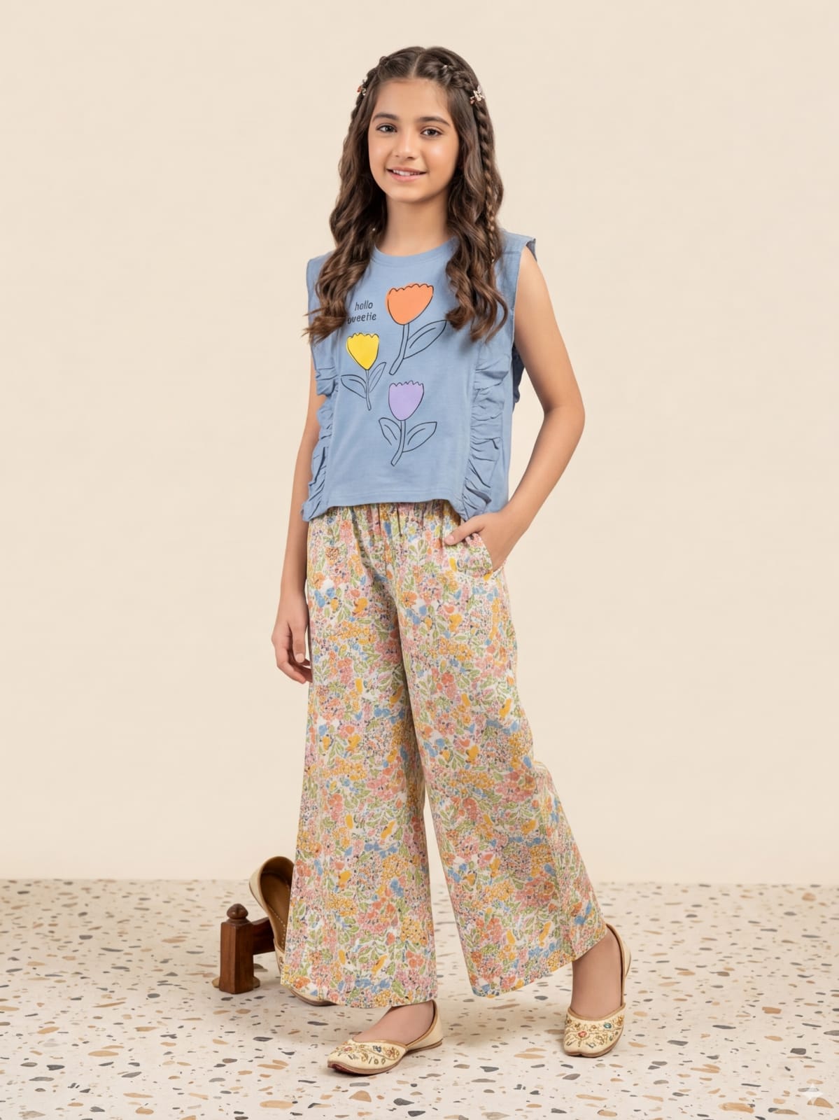 Hello Sweetie Light Blue T-Shirt & Flapper Girls ( R-534 )